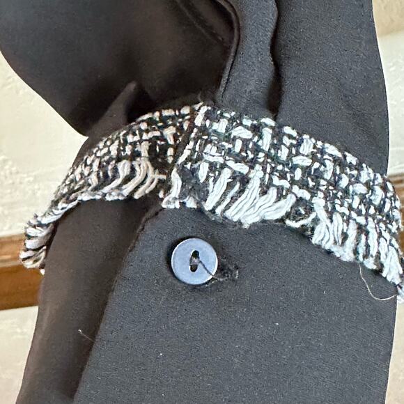 Nanette Lepore Black White Tweed Trim Corpcore Classic Long Sleeve Blouse XL - Picture 5 of 7